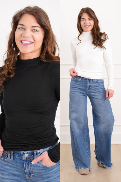 Solid Long Sleeve Mock Neck Top