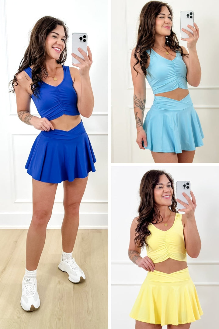 Solid Sleeveless Sports Bra and Skirt Set - Freckled Poppy
