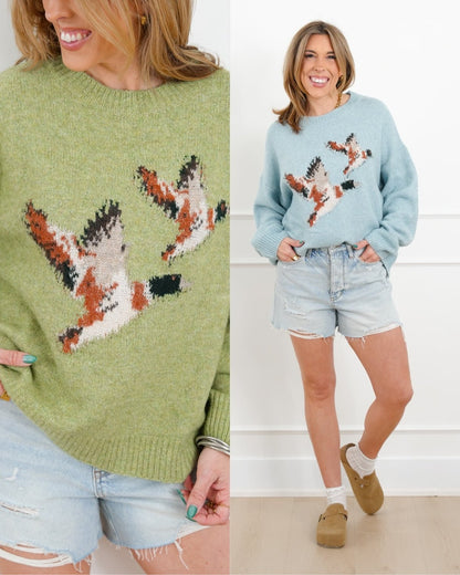 Knit Long Sleeve Flying Duck Pullover Sweater - Freckled Poppy