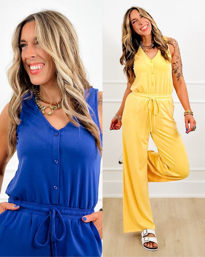 Solid Knit Sleeveless Tie at the Waist Jumpsuit - Freckled Poppy