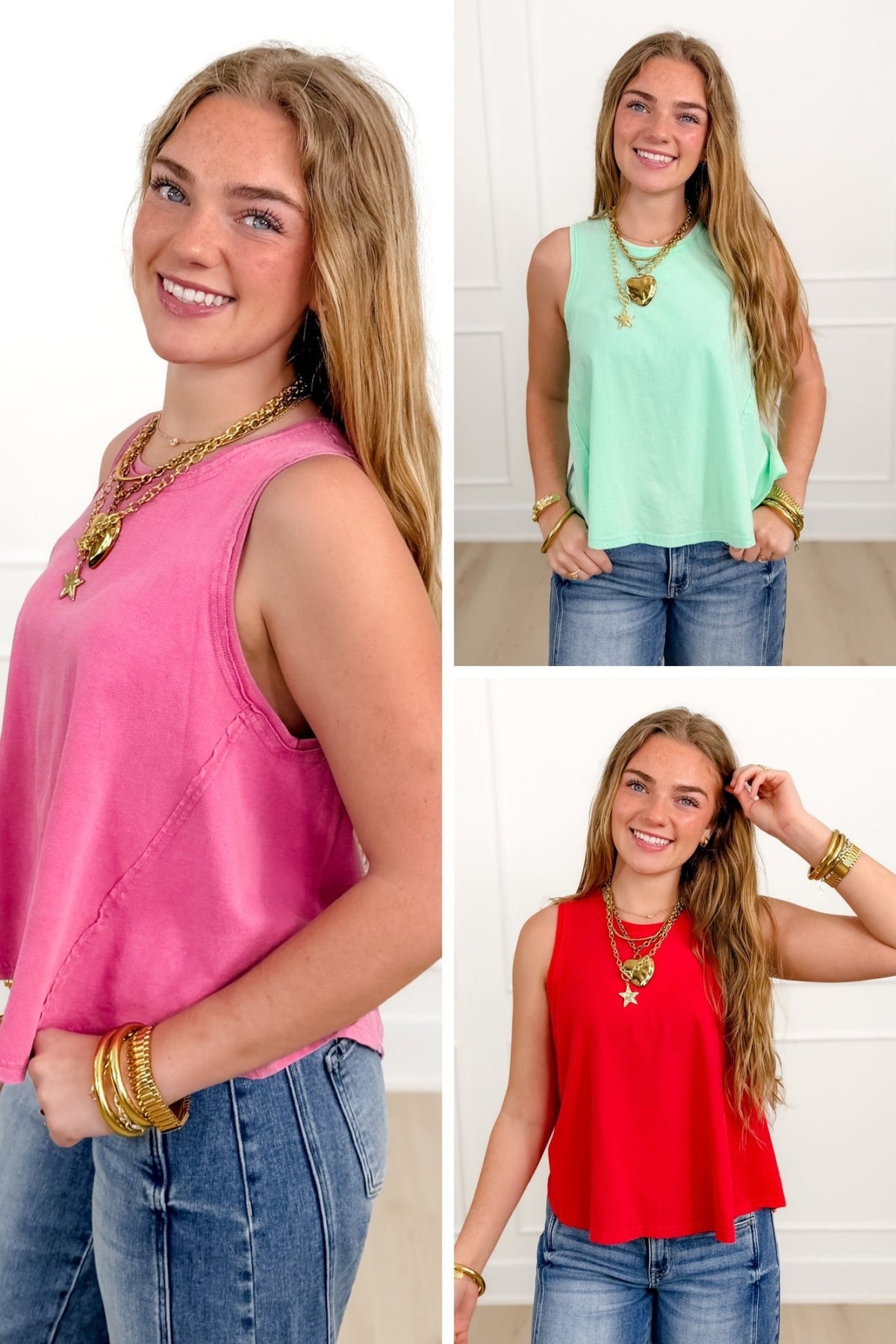 Washed Sleeveless Round Neck Tank Top - Freckled Poppy