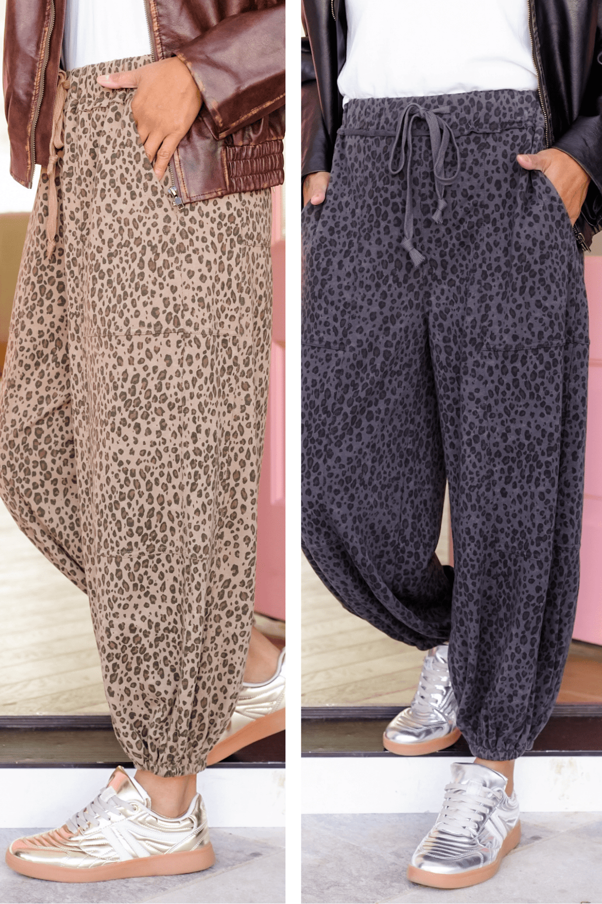 Animal Print Elastic Waist Jogger Pants - Freckled Poppy