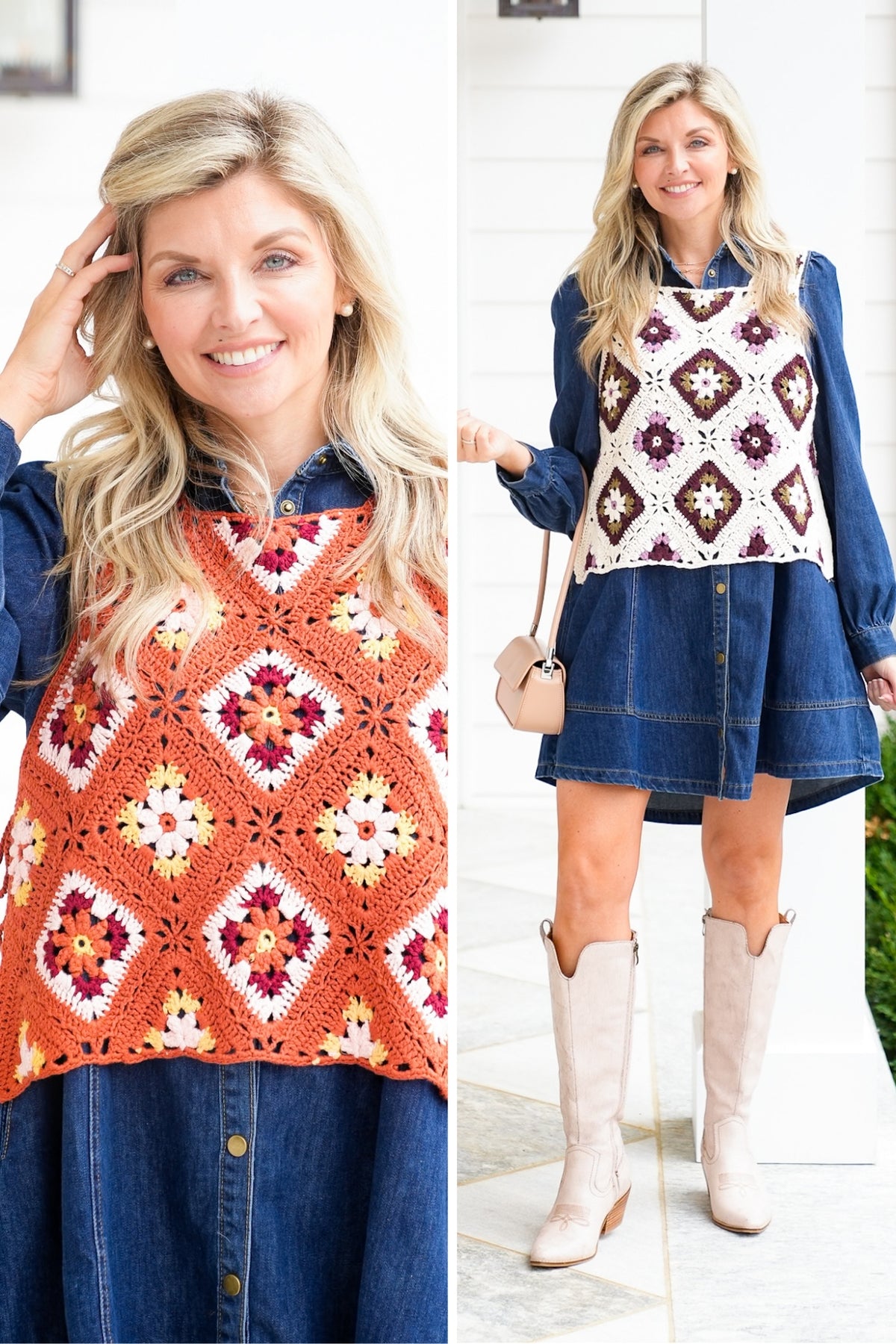 Crochet Granny Square Vest with Side Tie Tassels - Freckled Poppy
