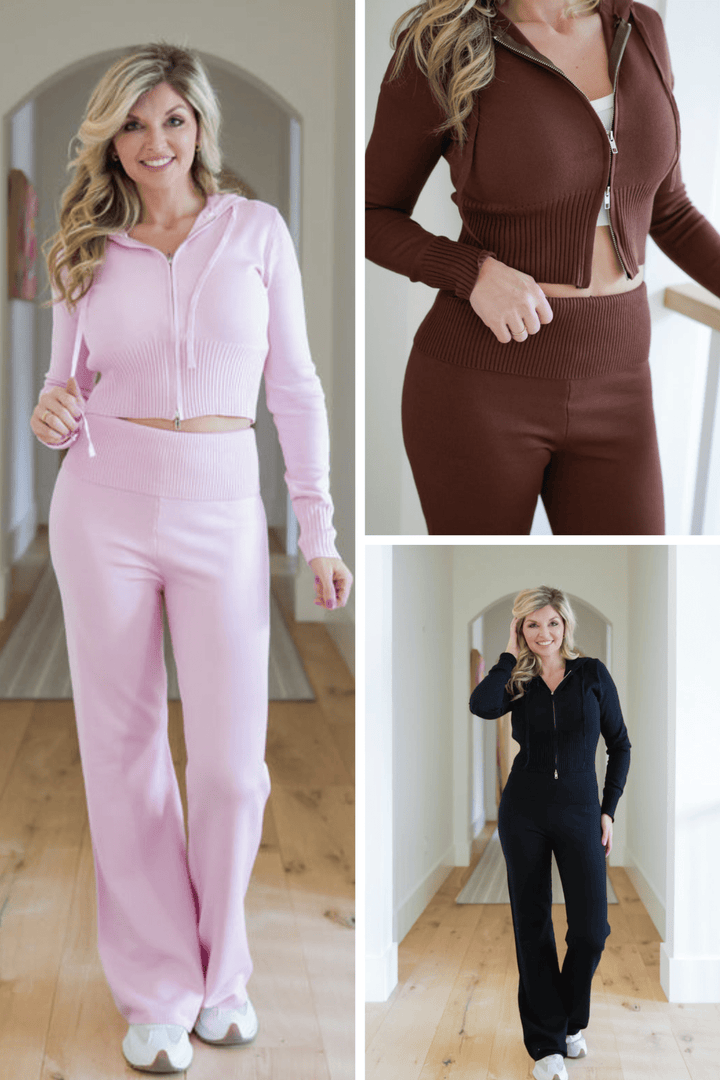Long Sleeve Zip Up Hoodie and Pants Set - Freckled Poppy