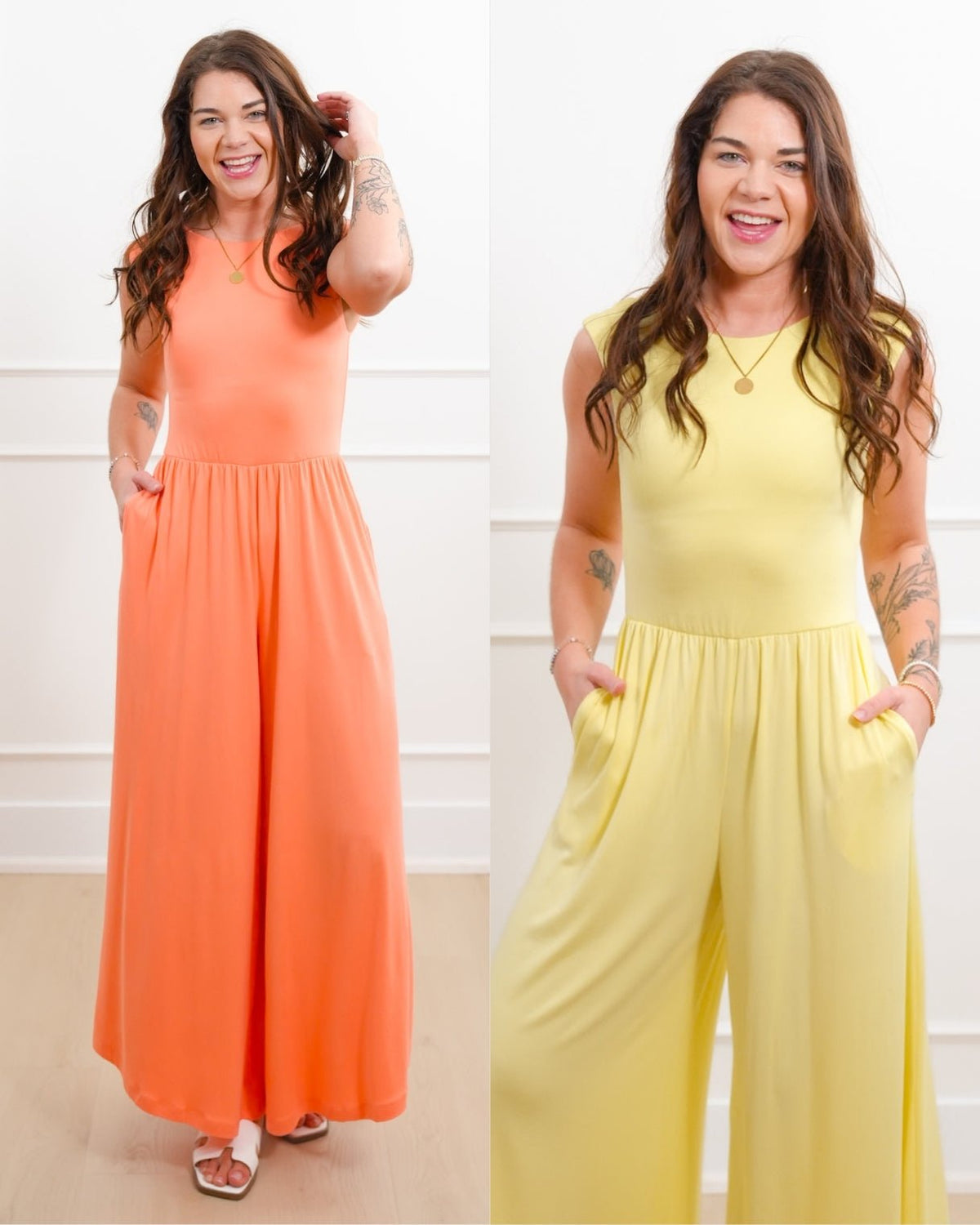 Knit Sleeveless Open Back Wide Leg Jumpsuit - Freckled Poppy