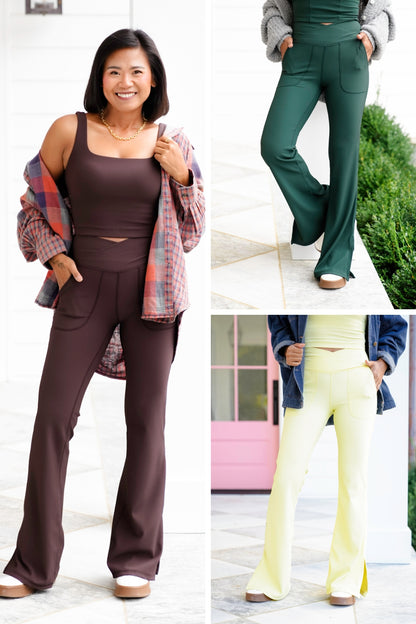 Ribbed V Waist Flared Leggings - Freckled Poppy