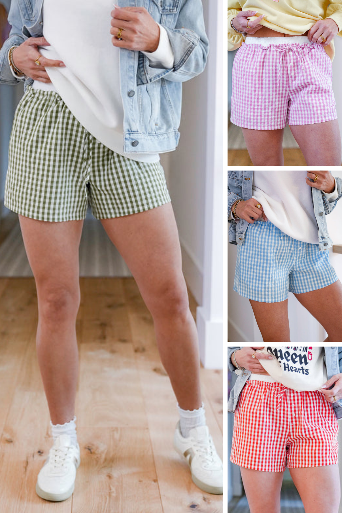 Gingham Print Double Elastic Waist Boxer Shorts - Freckled Poppy