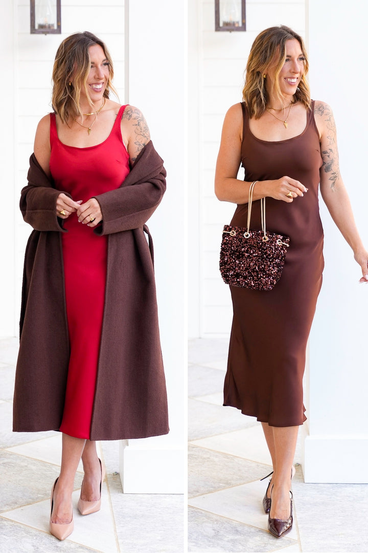 Solid Satin Sleeveless Maxi Dress - Freckled Poppy