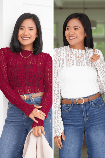 Lace Long Sleeve Top with Thumb Hole - Freckled Poppy