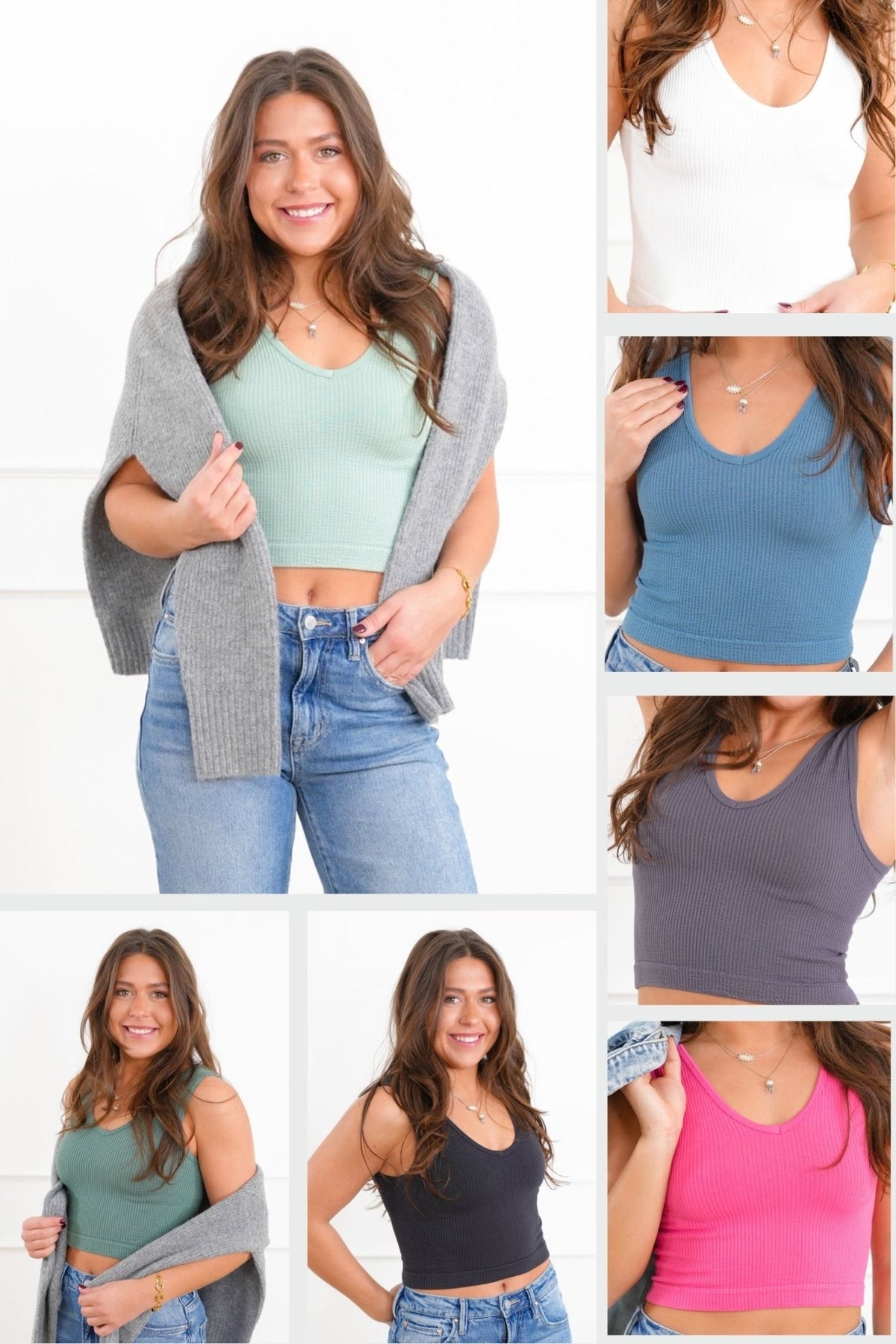 Ribbed Knit Reversible U/V Neck Cropped Tank Top - Freckled Poppy