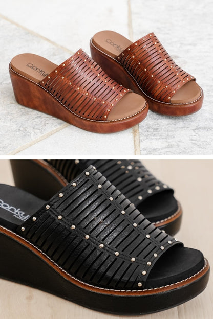 Corky's Much Better Studded Cutout Slide Wedge Sandal - Freckled Poppy