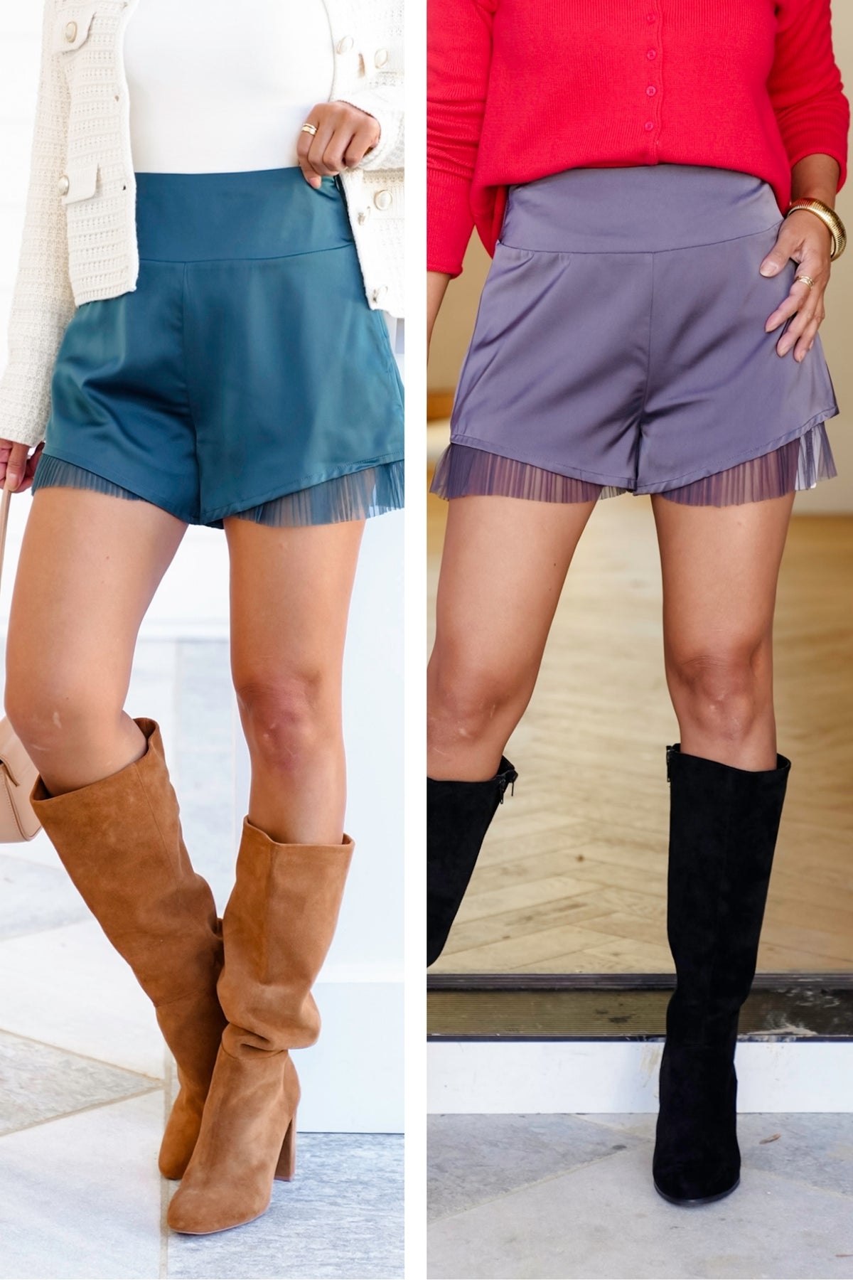 High Waist Shorts with Mesh Accent - Freckled Poppy