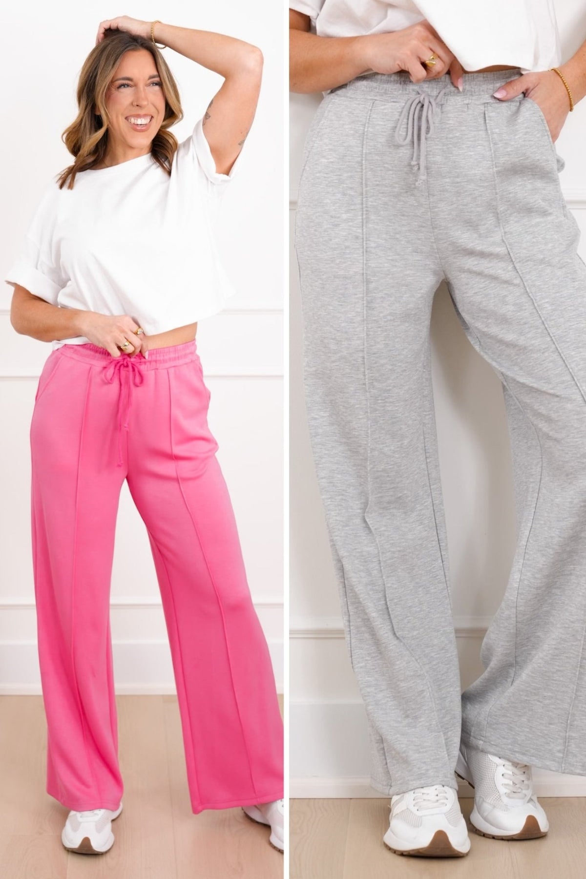 Smooth Knit Elastic Waist Pintuck Sweatpants - Freckled Poppy