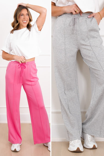 Smooth Knit Elastic Waist Pintuck Sweatpants - Freckled Poppy