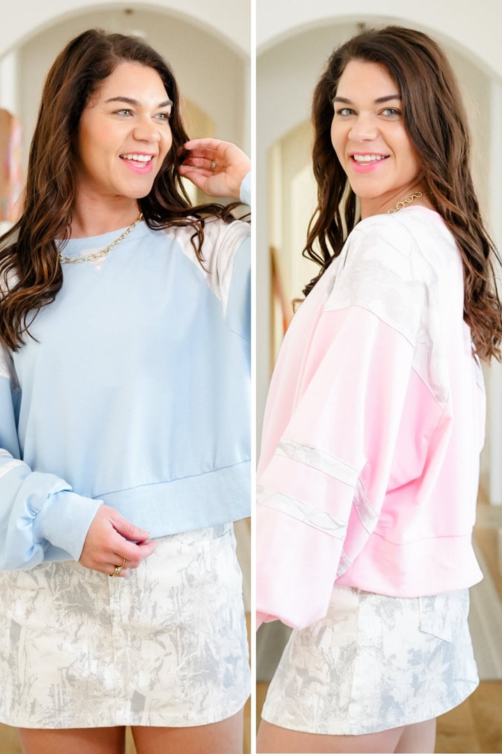 Plus/Reg Long Sleeve Pullover Sweatshirt with Camo Accents - Freckled Poppy