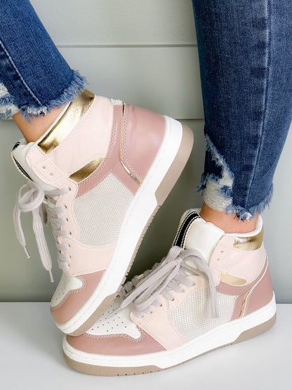 Shu Shop High Top Sneaker with Gold Trim Detail - Freckled Poppy