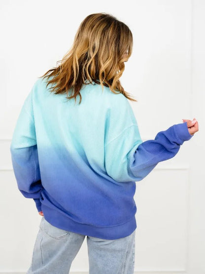 Plus/Reg Dip Dyed Corded Long Sleeve Pullover Top - Freckled Poppy