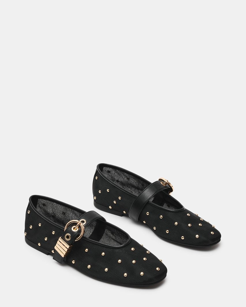 Steve Madden Mesh Flats with Gold Tone Studs and Metal Buckle Strap - Freckled Poppy