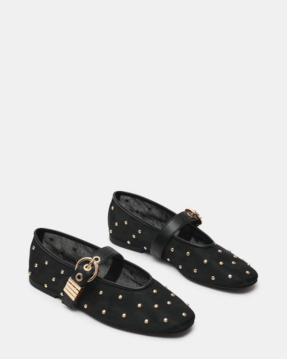 Steve Madden Mesh Flats with Gold Tone Studs and Metal Buckle Strap - Freckled Poppy