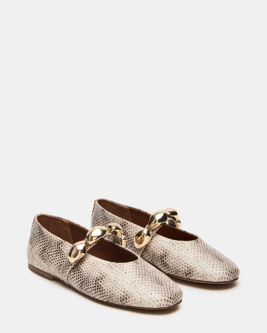 Steve Madden Animal Print Ballet Flats with Gold Link Strap - Freckled Poppy