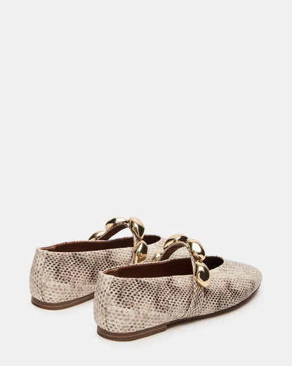 Steve Madden Animal Print Ballet Flats with Gold Link Strap - Freckled Poppy