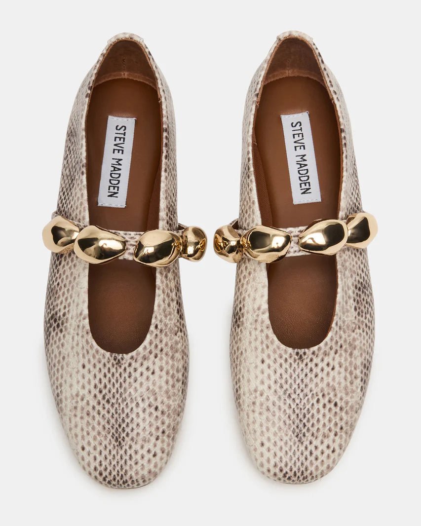 Steve Madden Animal Print Ballet Flats with Gold Link Strap - Freckled Poppy