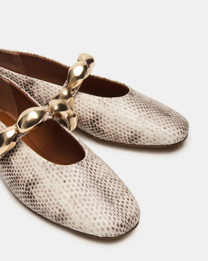 Steve Madden Animal Print Ballet Flats with Gold Link Strap - Freckled Poppy