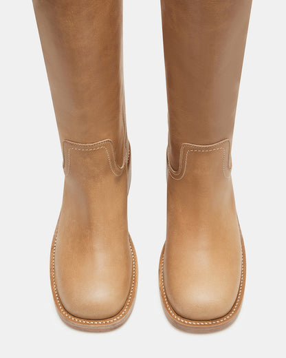 Restock! Steve Madden Leather Mid Calf Boot with Stacked Block Heel
