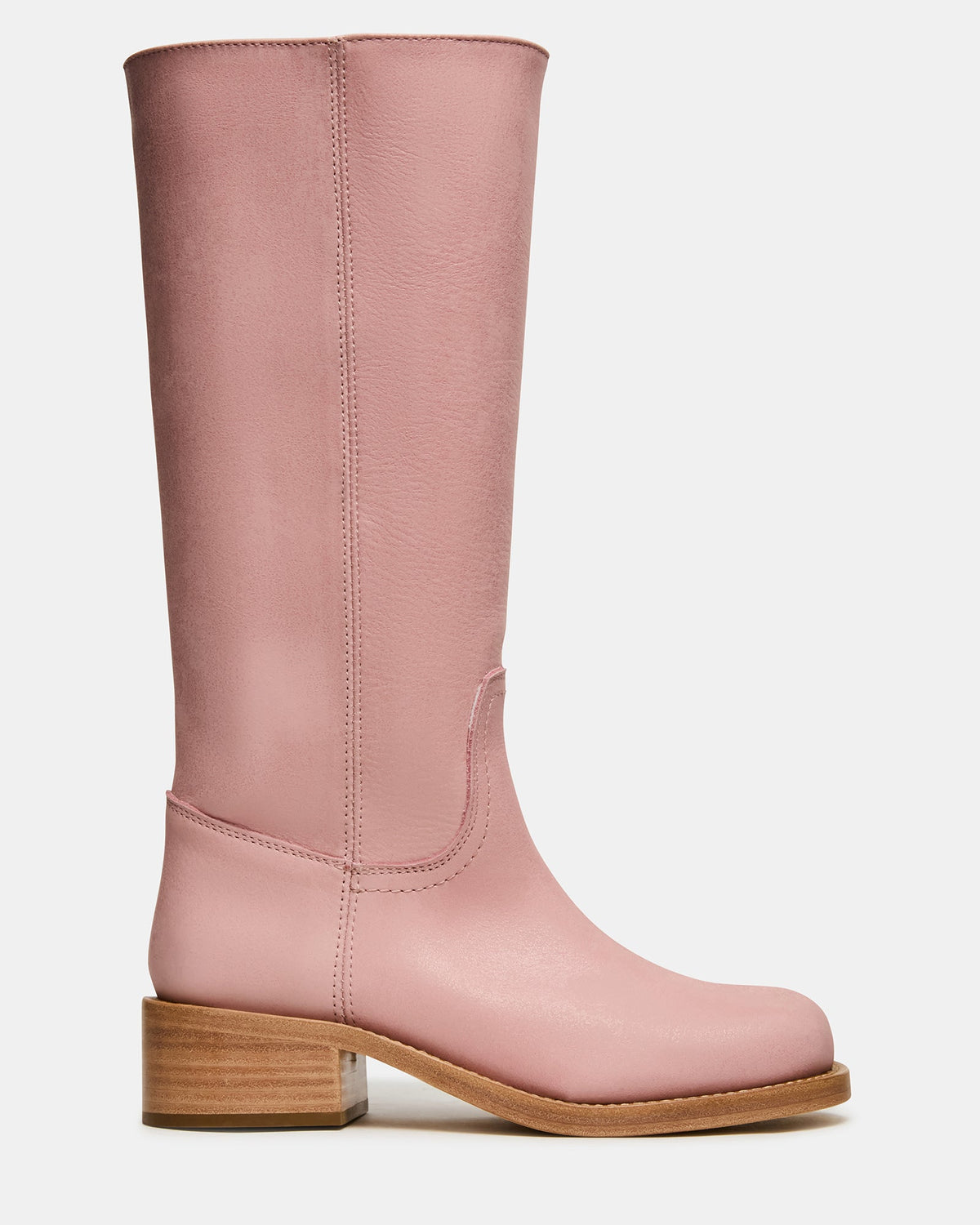 Steve Madden Leather Mid Calf Pull On Boot with Block Heel - Freckled Poppy