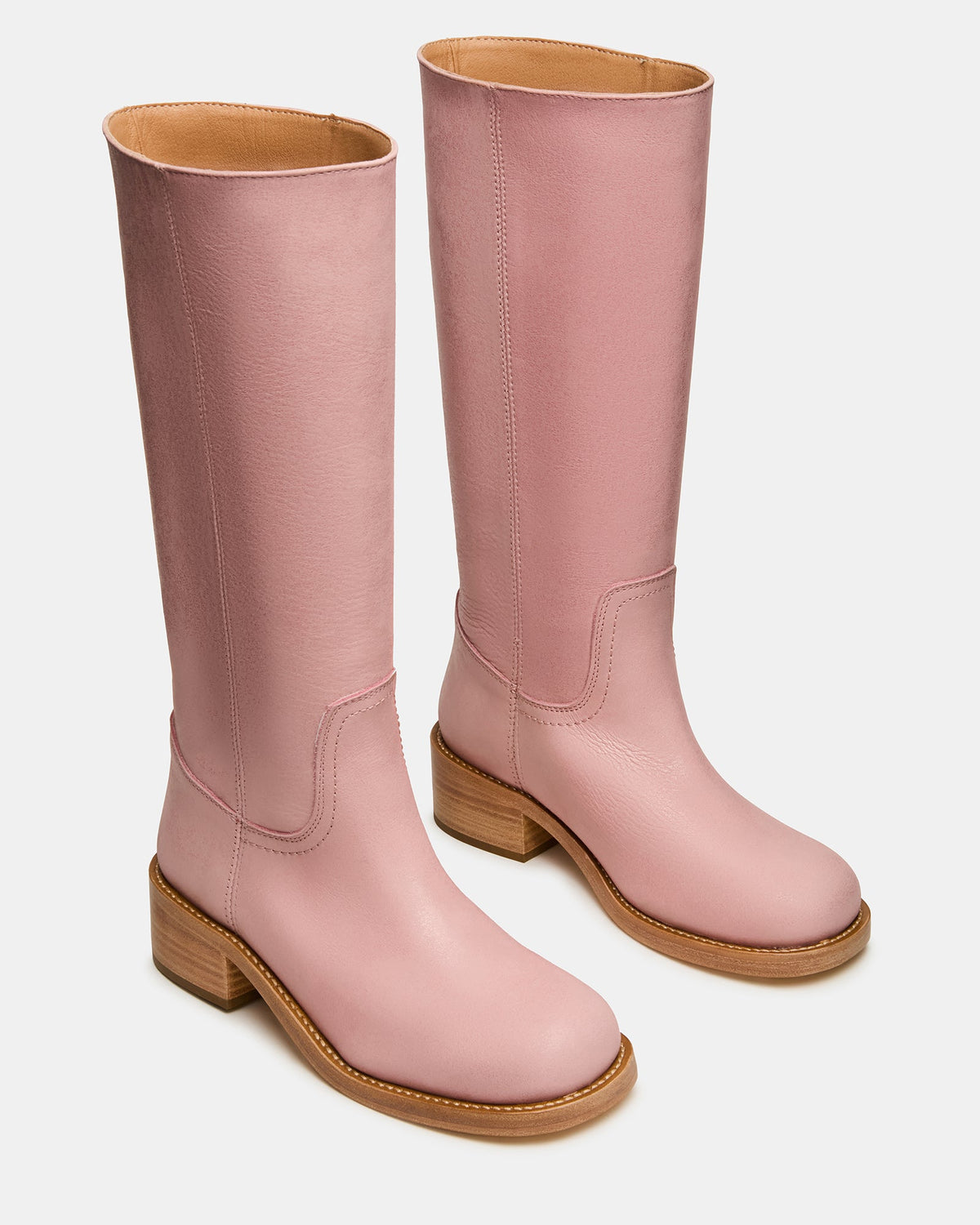 Steve Madden Leather Mid Calf Pull On Boot with Block Heel - Freckled Poppy