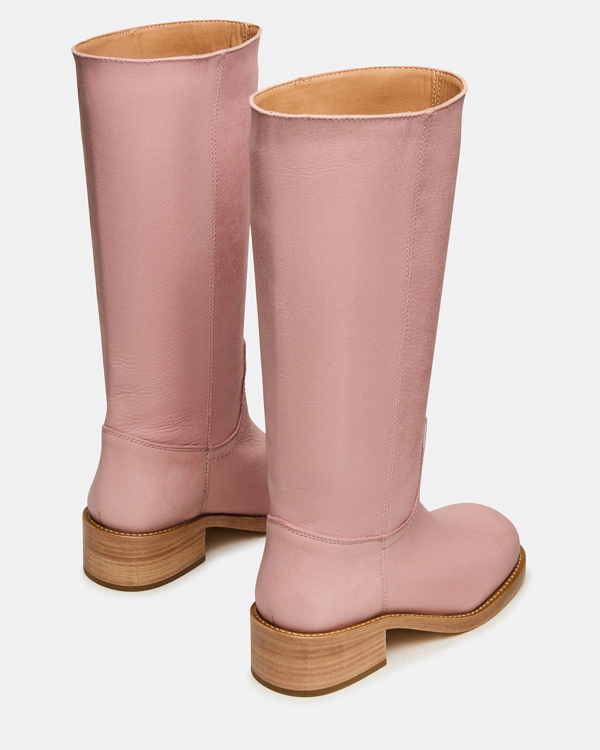 Steve Madden Leather Mid Calf Pull On Boot with Block Heel - Freckled Poppy