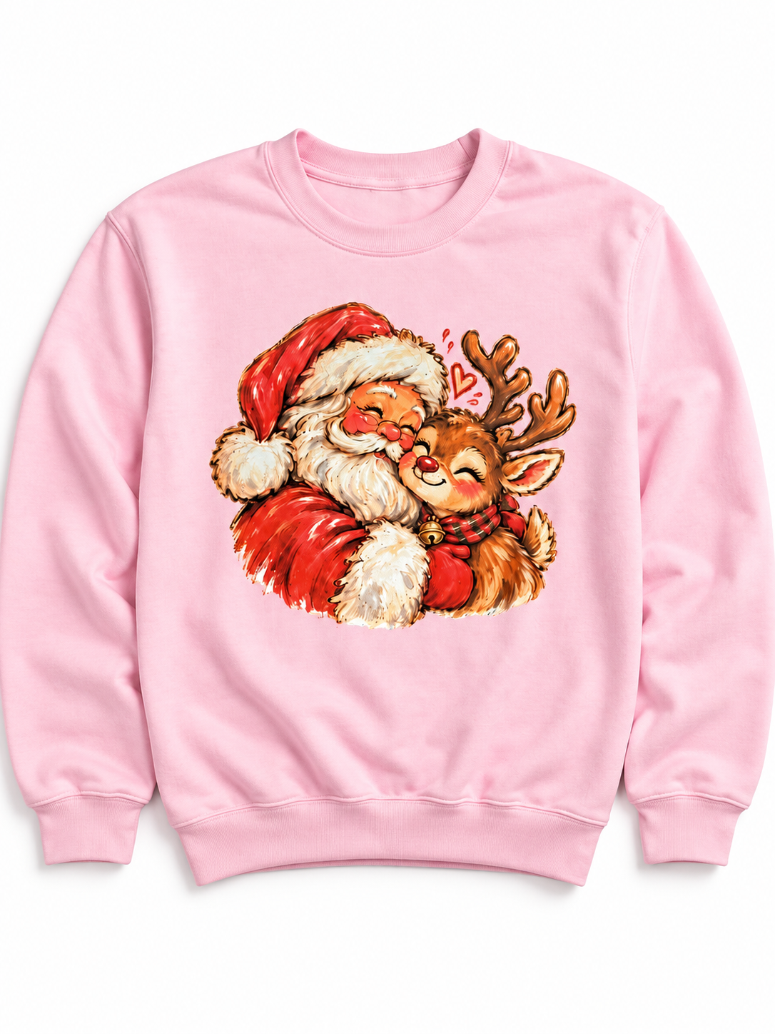 Plus/Reg Long Sleeve Santa and Rudolph Christmas Graphic Sweatshirt