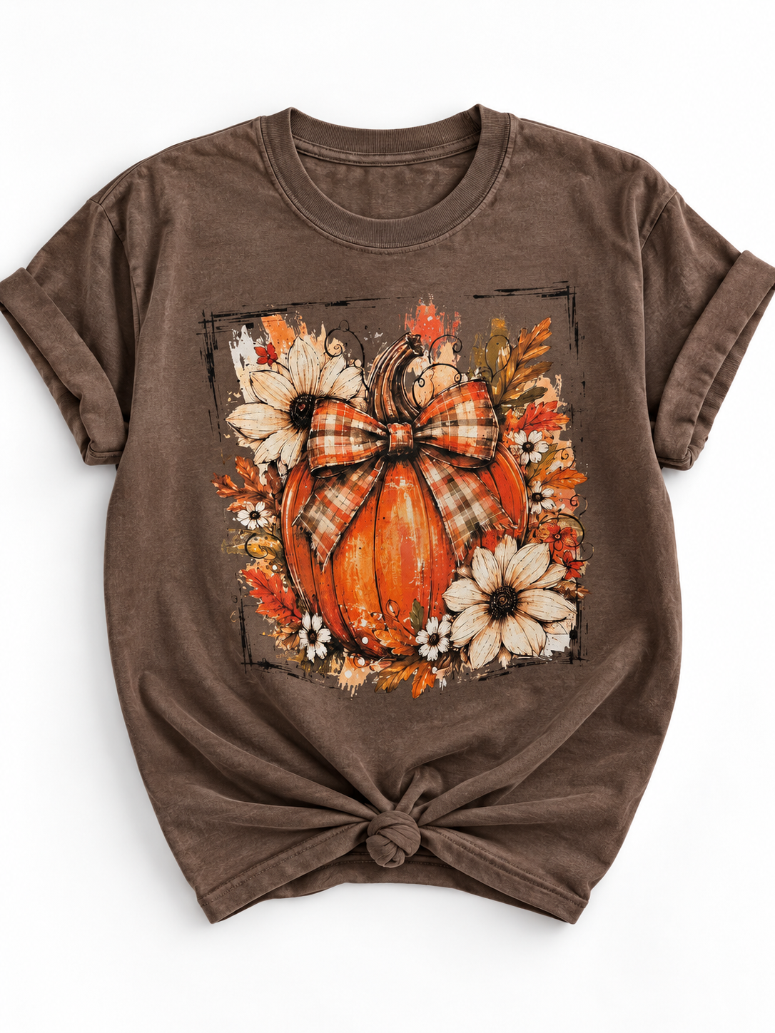 Plus/Reg Short Fall Floral Pumpkin Graphic Tee