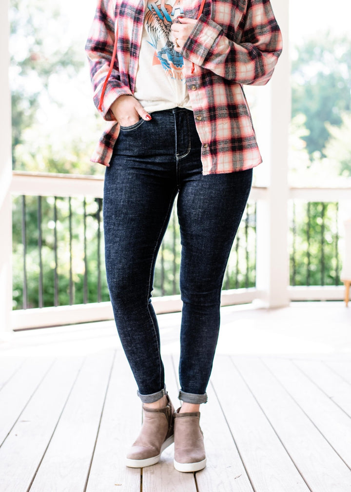 Judy Blue Tummy Control Suck it up Buttercup Dark Wash Skinny Jeans - Freckled Poppy