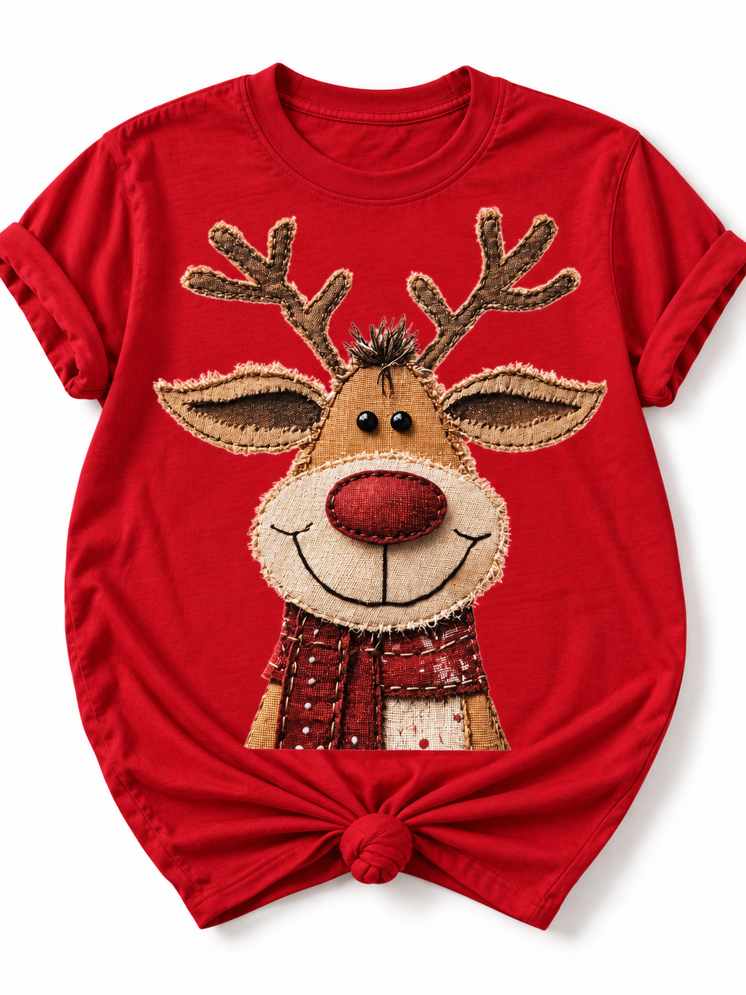 Plus/Reg Short Sleeve Patchwork Rudolph Graphic Tee