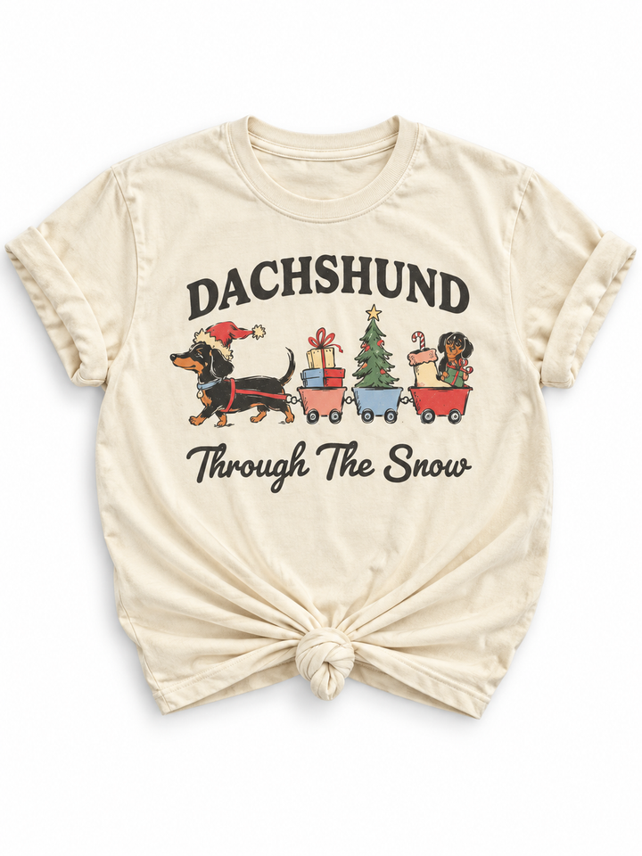Plus/Reg Short Sleeve Dachshund Through the Snow Graphic Tee - Freckled Poppy