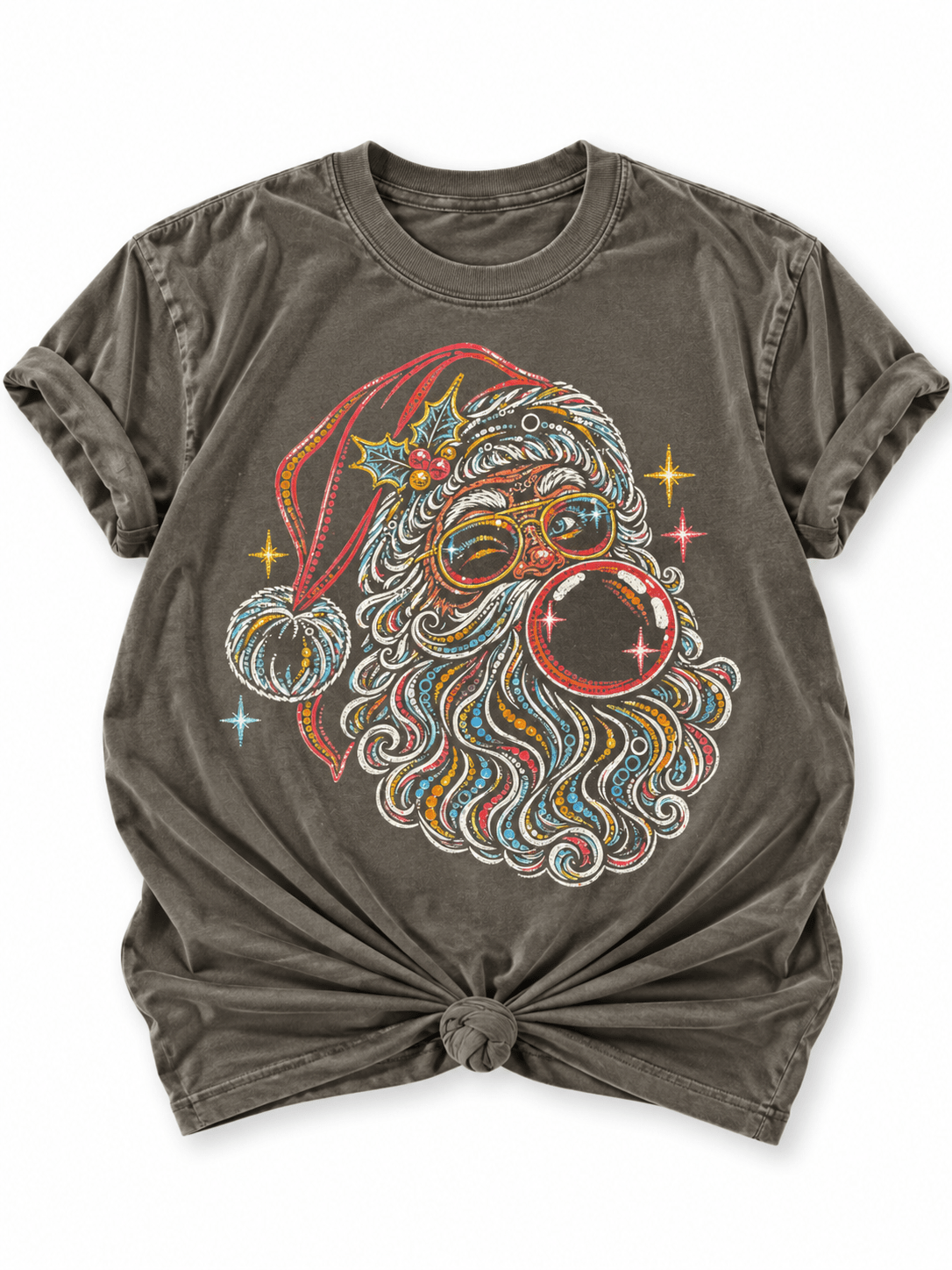 Plus/Reg Short Sleeve Bubble Gum Santa Christmas Graphic Tee