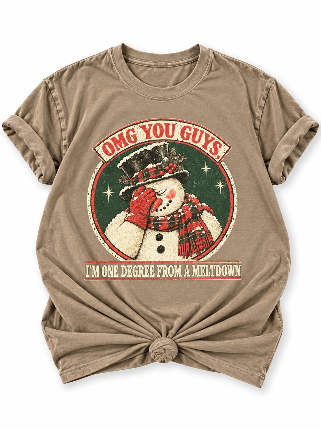 Plus/Reg Short Sleeve One Degree From a Meltdown Snowman Graphic Tee - Freckled Poppy