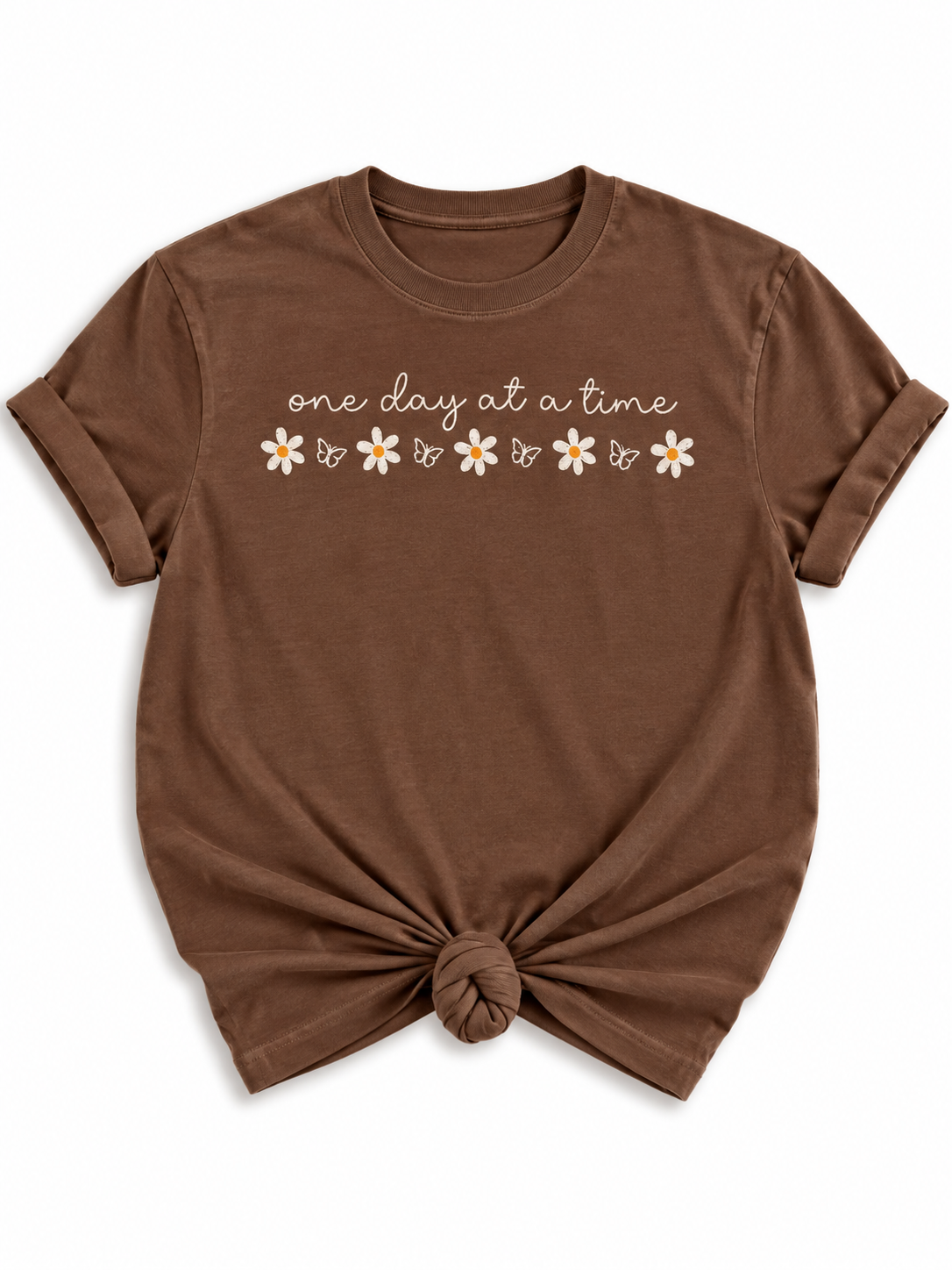 Plus/Reg Short Sleeve One Day at a Time Flowers and Butterflies Graphic Tee - Freckled Poppy