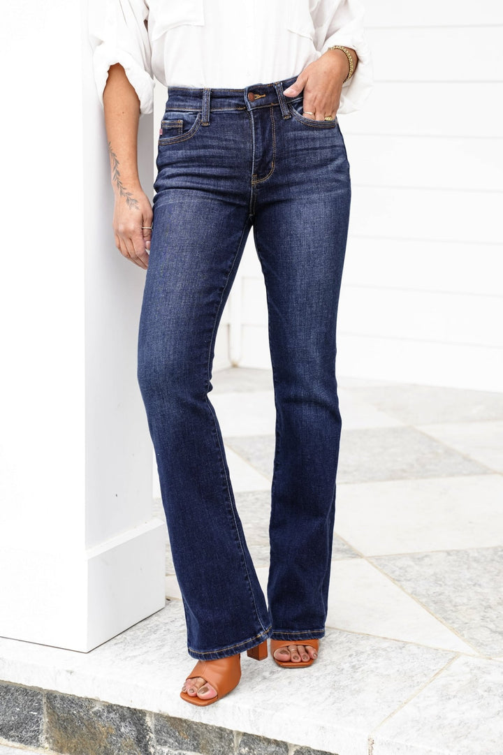 Restock! Judy Blue The Sloane Petite/Reg Mid Rise Dark Wash Bootcut Jeans - Freckled Poppy