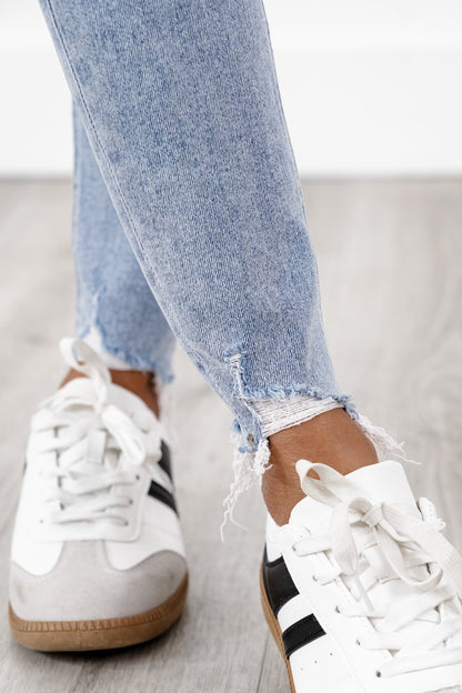 Restock! Mica Mid Rise Light Wash Button Fly Cropped Skinny Jeans