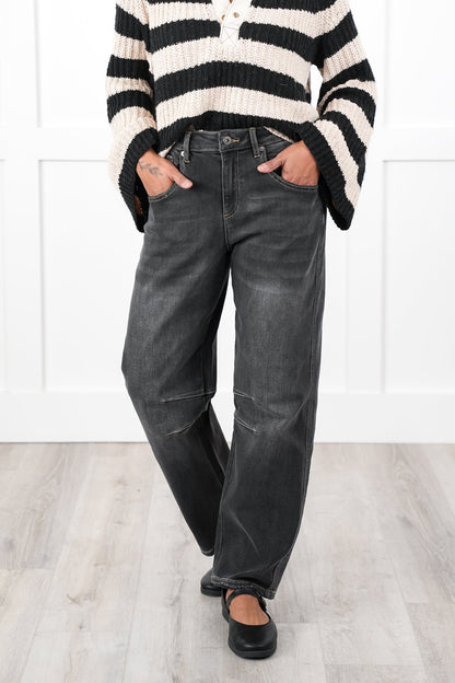 Restock! Mica Super High Rise Black Barrel Jeans