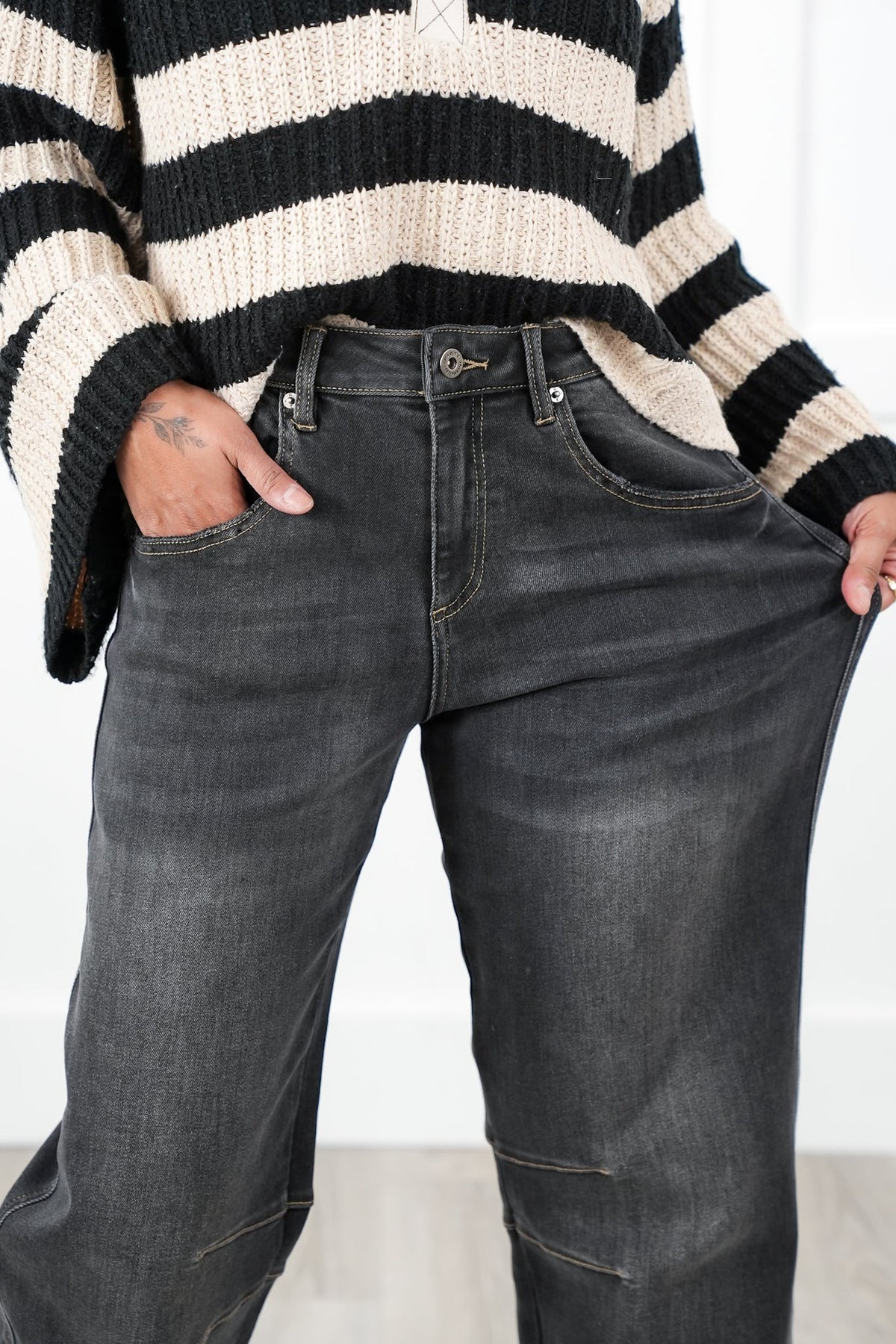 Restock! Mica Super High Rise Black Barrel Jeans