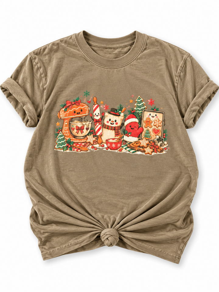Plus/Reg Short Sleeve Christmas Baking Crew Christmas Graphic Tee - Freckled Poppy