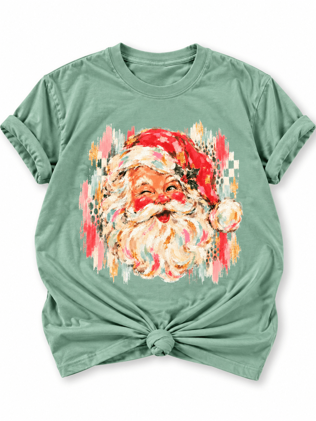 Plus/Reg Short Sleeve Painted Classic Santa Christmas Graphic Tee - Freckled Poppy