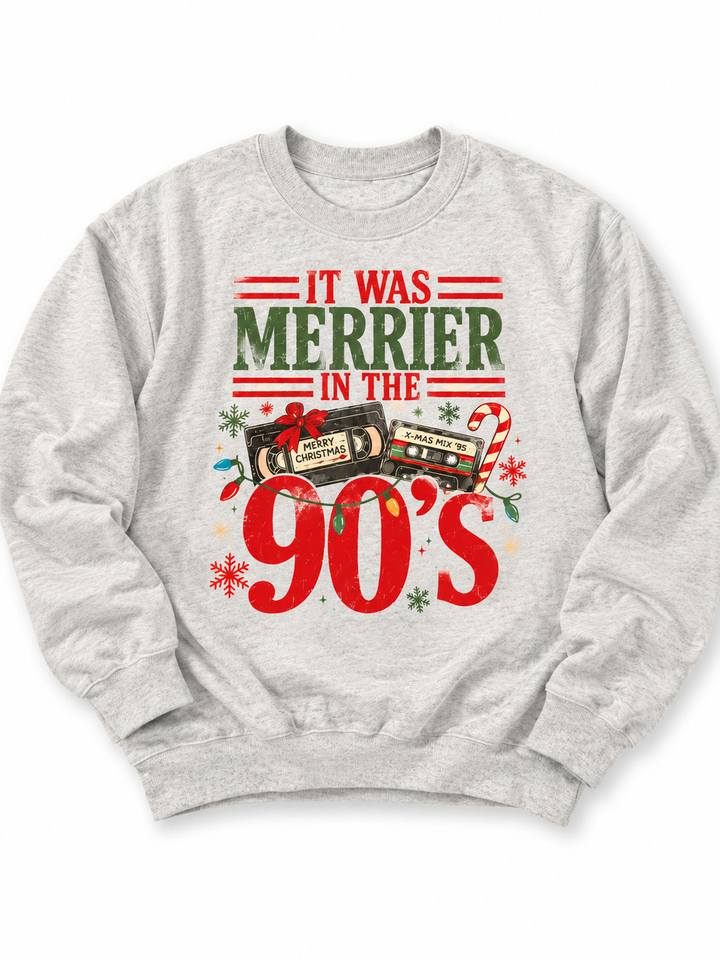 Plus/Reg "It was Merrier In the 90's" Retro Christmas Graphic Sweatshirt - Freckled Poppy