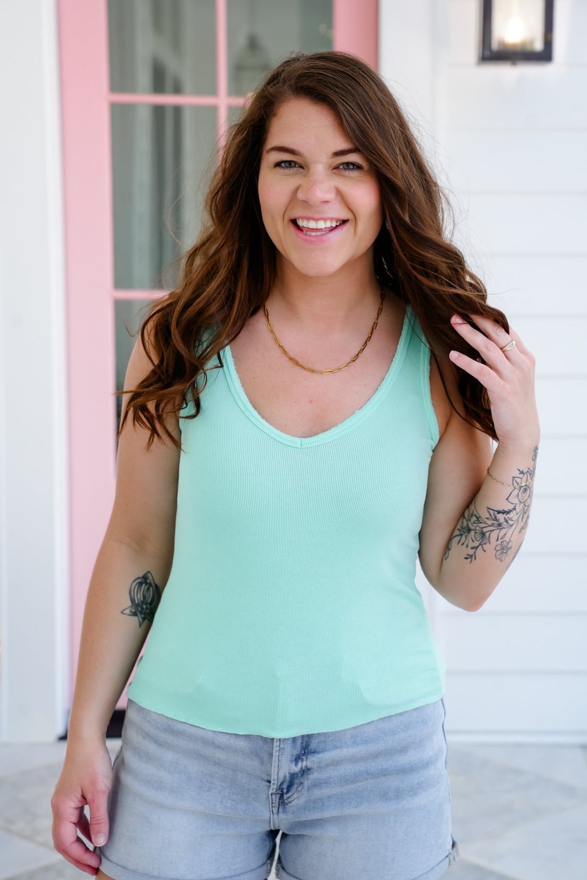 POL Ribbed Knit V-Neck Tank Top