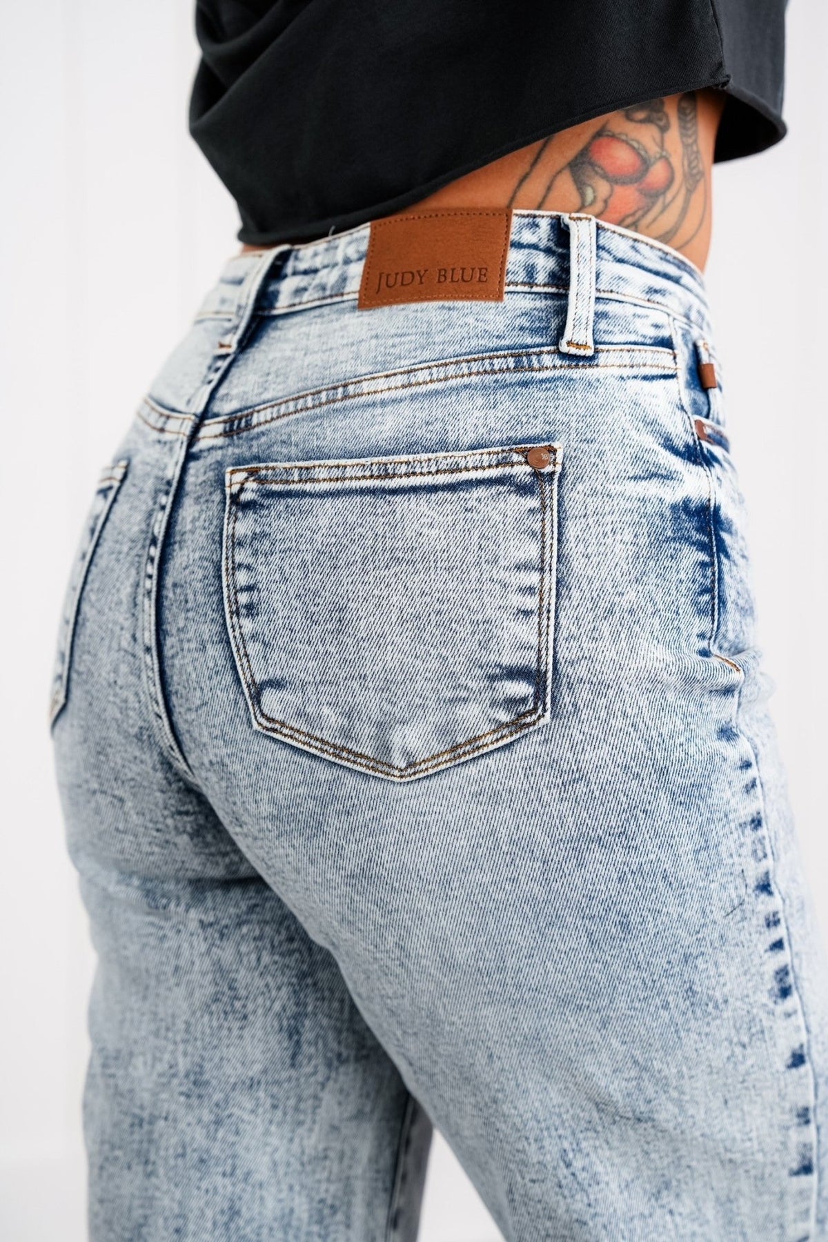 Judy Blue Bad Blood High Rise Light Mineral Wash Raw Hem Wide Leg Jeans - Freckled Poppy