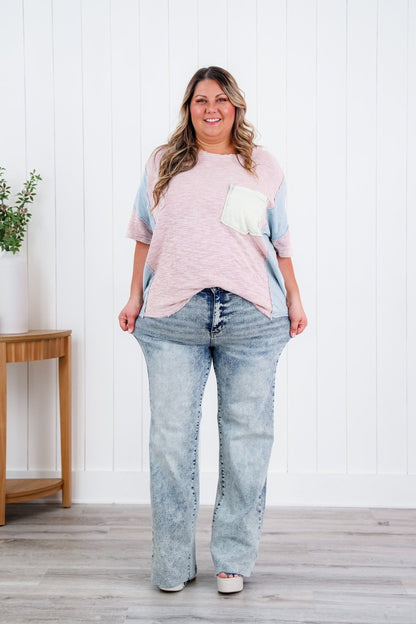 Judy Blue Bad Blood High Rise Light Mineral Wash Raw Hem Wide Leg Jeans - Freckled Poppy