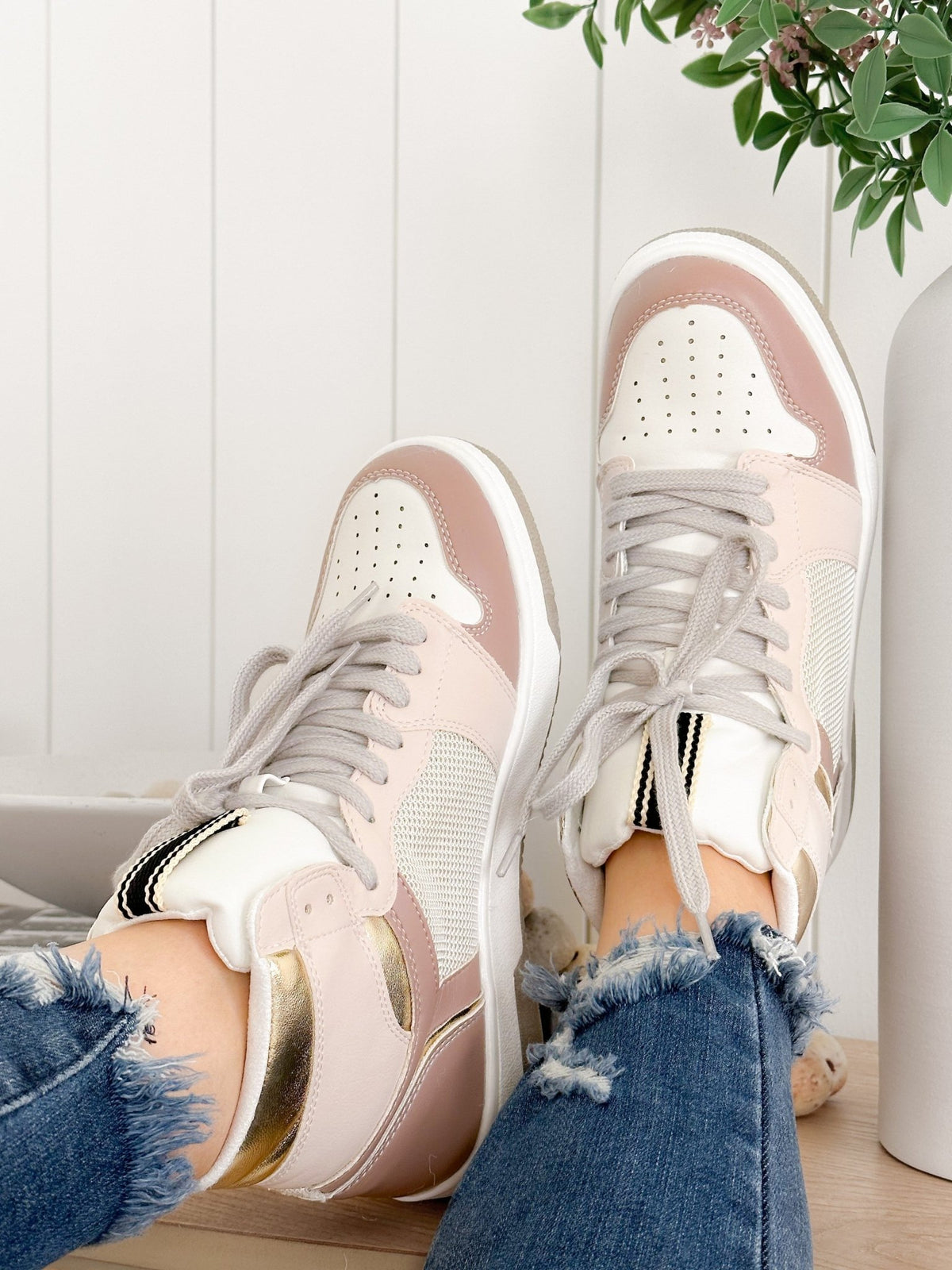 Shu Shop High Top Sneaker with Gold Trim Detail - Freckled Poppy
